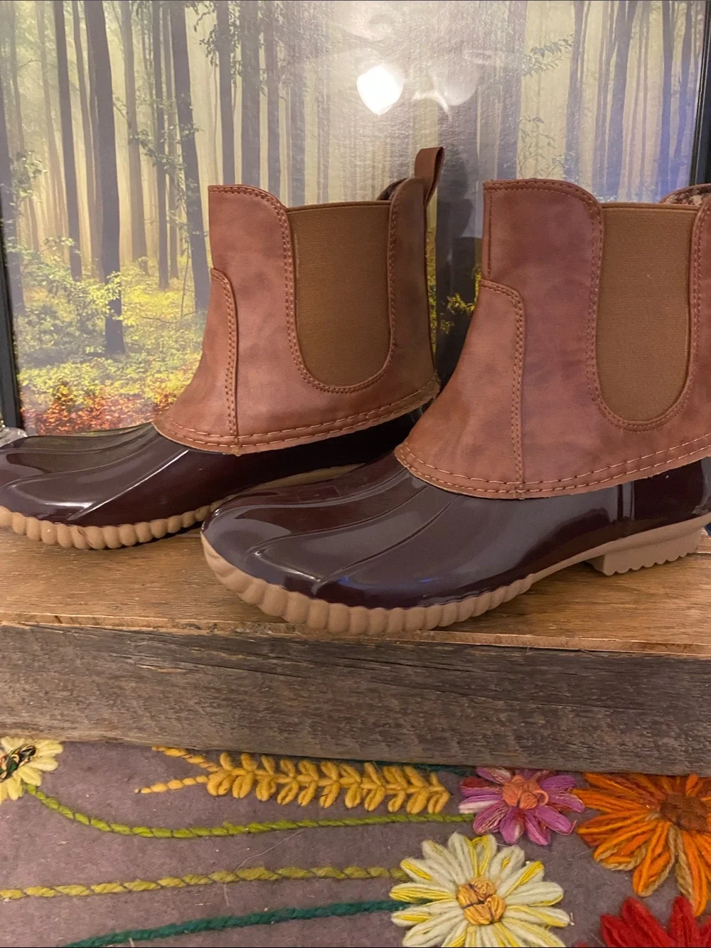 Yoki Brown Two-Tone Duck-Style Rain Chelsea Boots